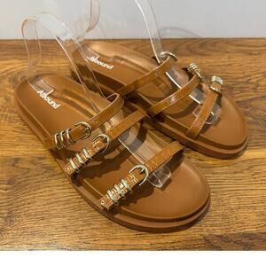 Abound Aimee Faux Leather Slide Sandals Whiskey Size 9 NWOT Minimalist Chic